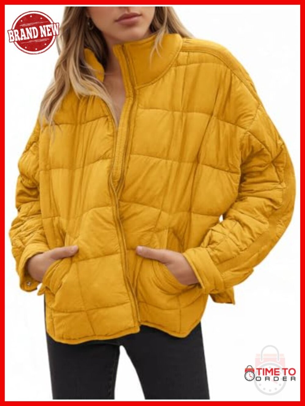 Lightweight Oversized Zip Puffer Jacket Water Resistant Packable Winter Coat